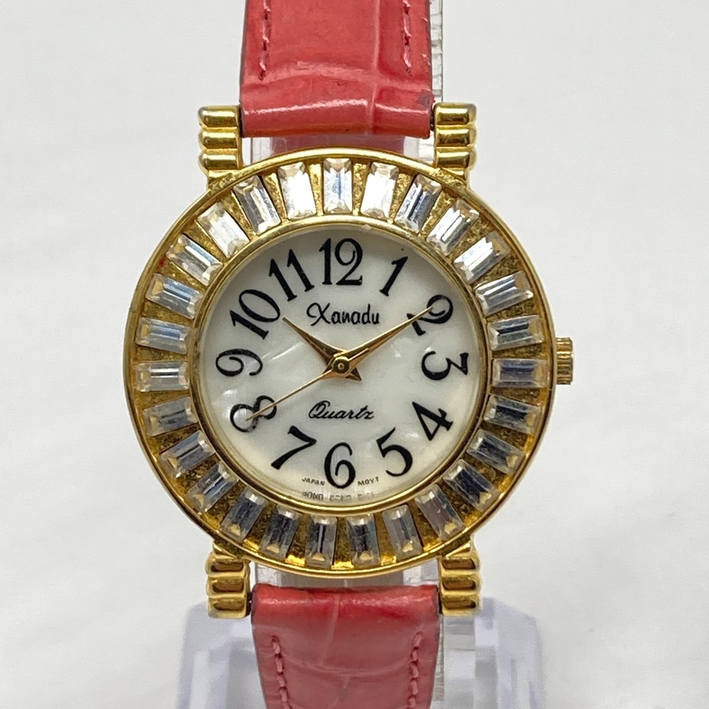 Vintage Xanadu Watch Women 32mm Gold Tone Crystal Bling Leather New Battery 8.5"
